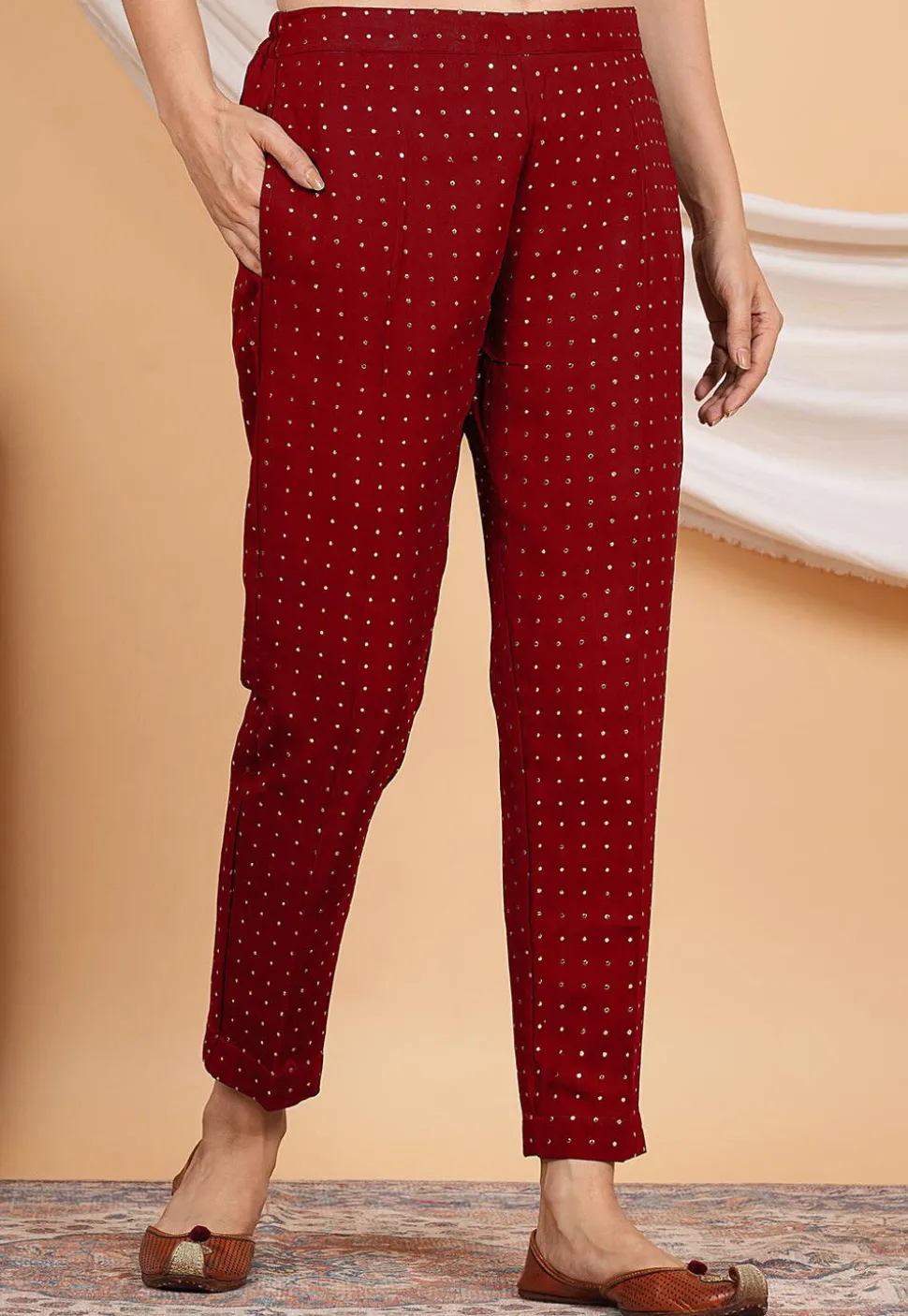 Mukesh Georgette Pant in Maroon
