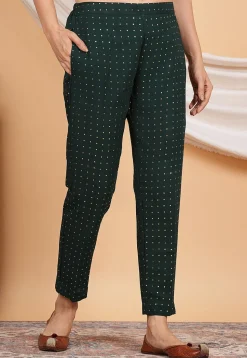 Mukesh Georgette Pant in Dark Green