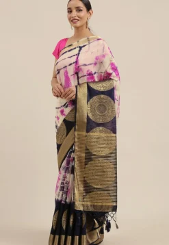 Mysore Tie N Dye Linen Silk Saree in Off White