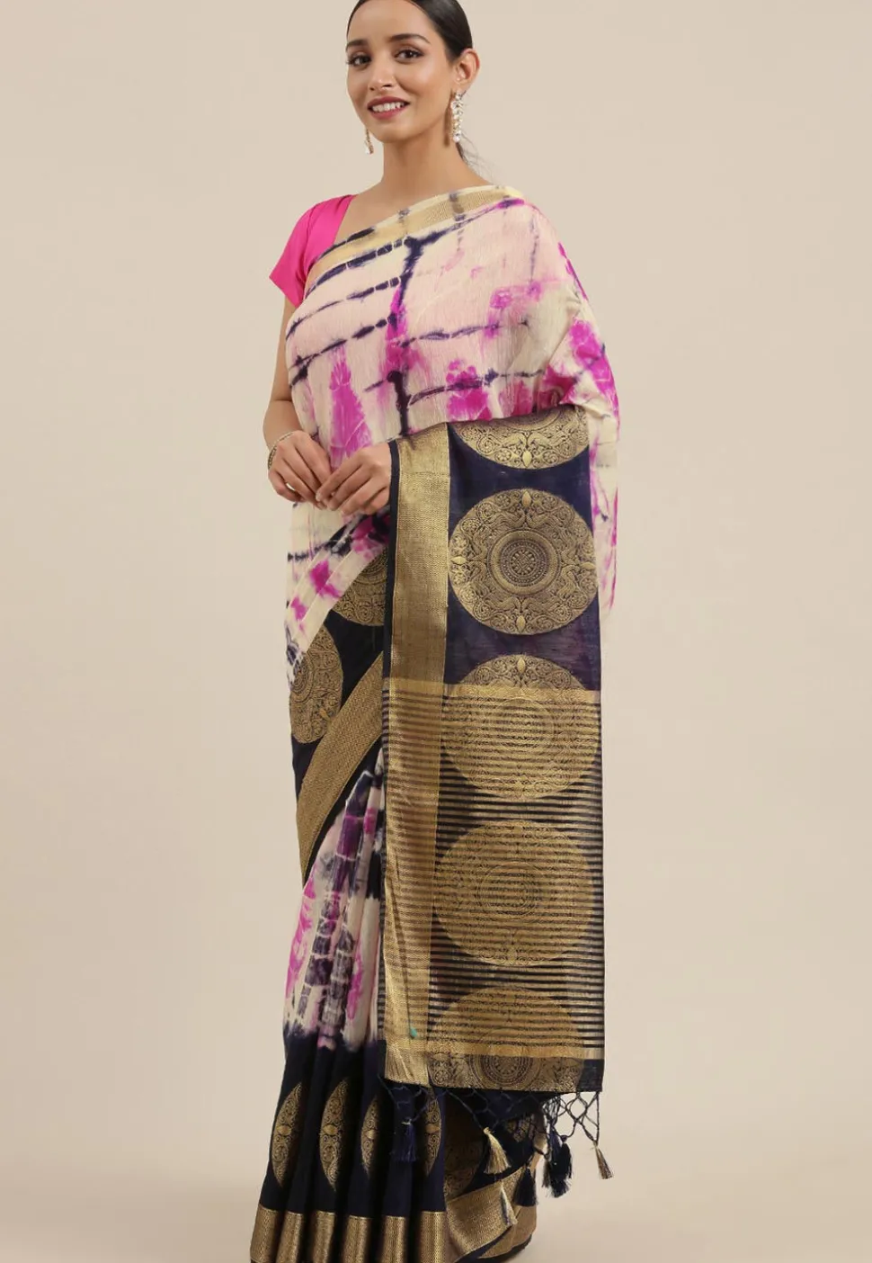 Mysore Tie N Dye Linen Silk Saree in Off White
