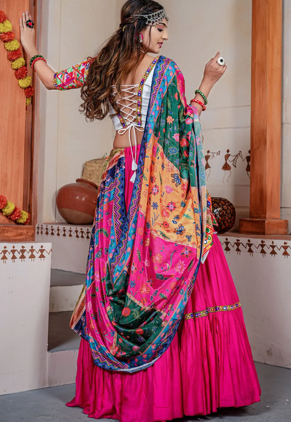 Navaratri Special Rayon Lehenga in Pink