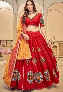 Navratri Kutch Cotton Silk Lehenga in Red