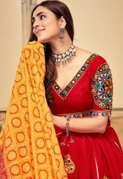 Navratri Kutch Cotton Silk Lehenga in Red