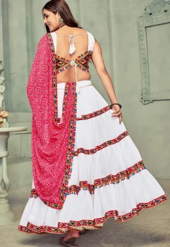 Navratri Kutch Georgette Tiered Lehenga in White