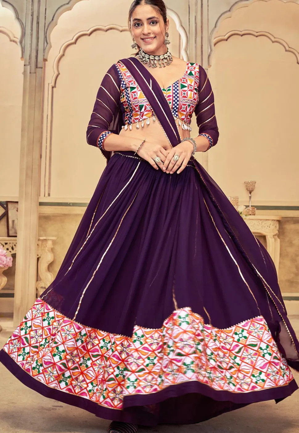 Navratri Kutch Georgette Lehenga in Purple