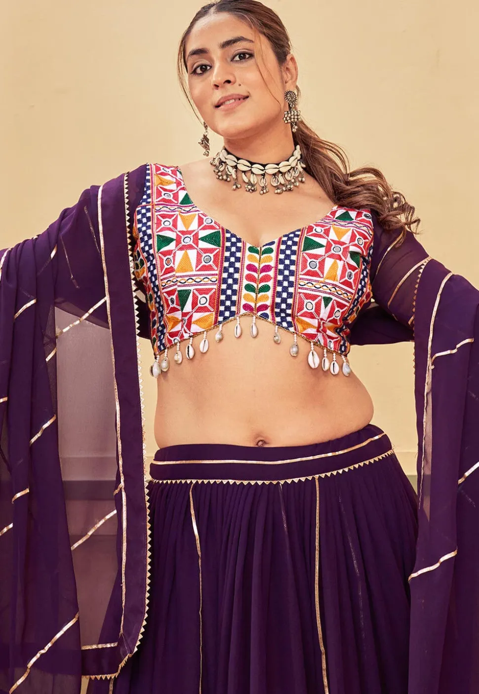 Navratri Kutch Georgette Lehenga in Purple