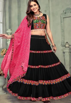 Navratri Kutch Georgette Lehenga in Black