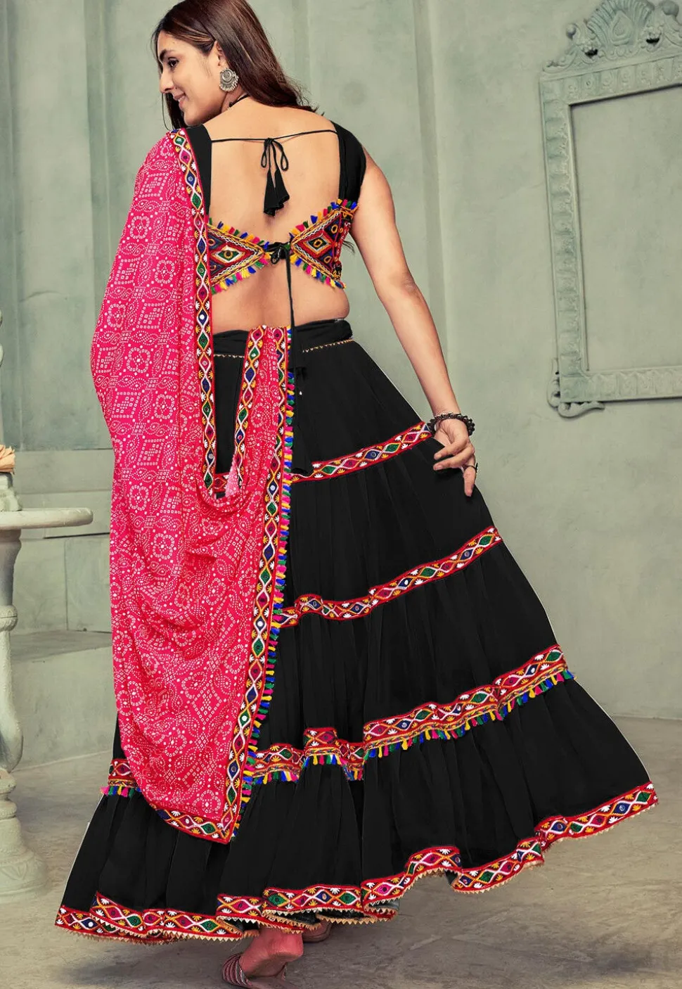 Navratri Kutch Georgette Lehenga in Black