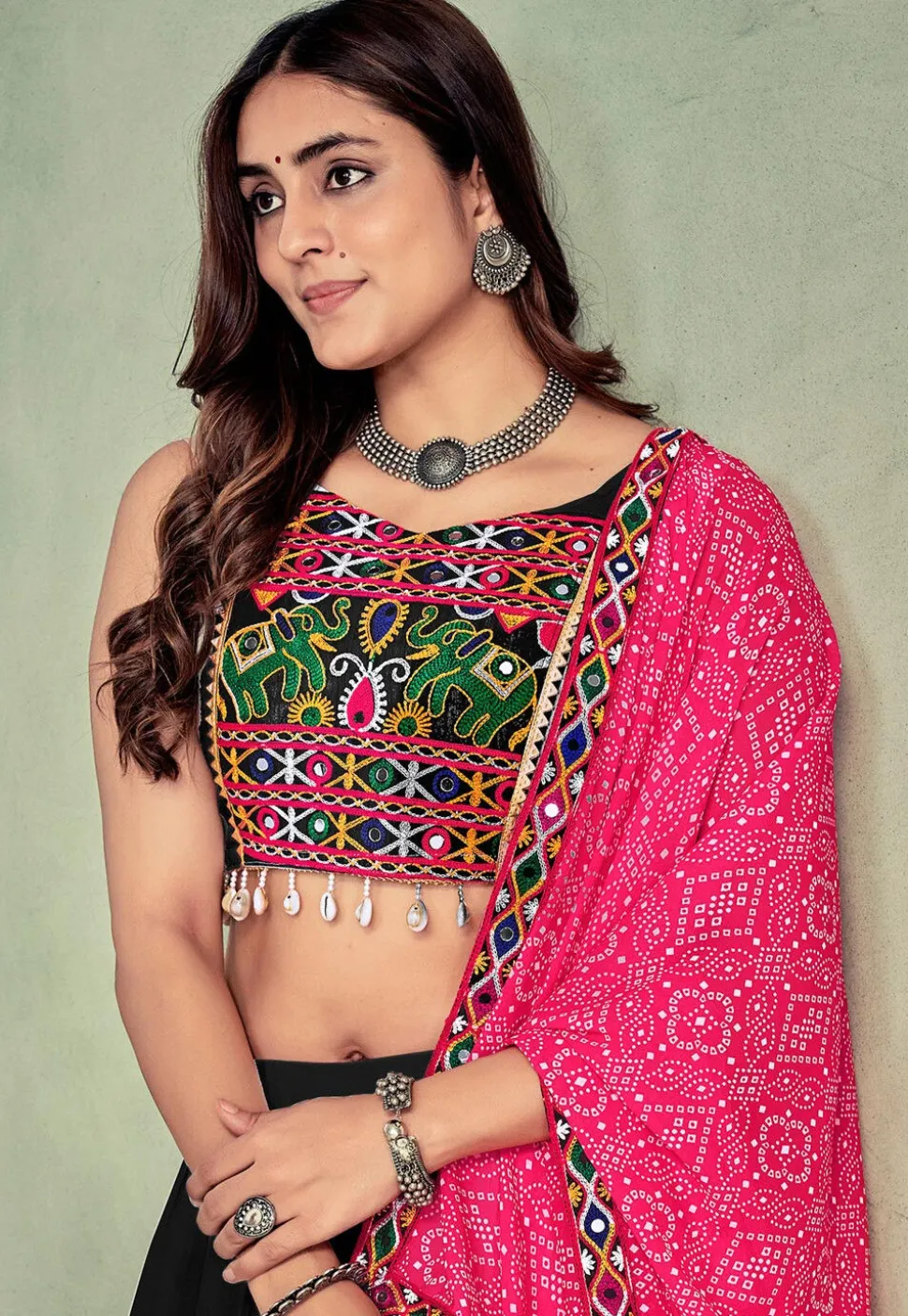 Navratri Kutch Georgette Lehenga in Black
