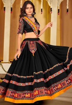 Navratri Kutch Georgette Lehenga in Black