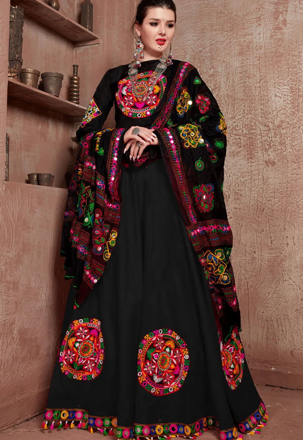 Navratri Special Art Silk Lehenga in Black