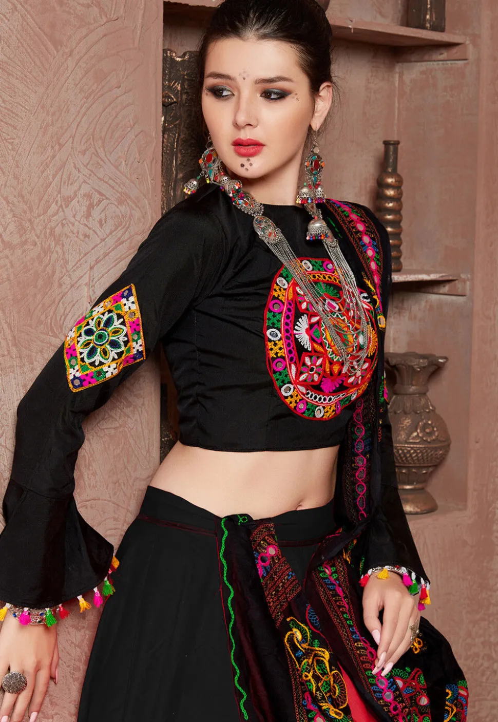 Navratri Special Art Silk Lehenga in Black