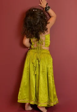 Navratri Special Art Silk Lehenga in Light Olive Green