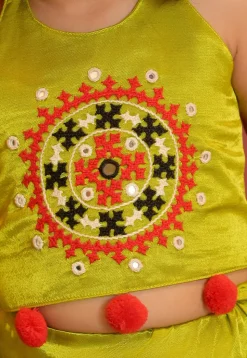 Navratri Special Art Silk Lehenga in Light Olive Green