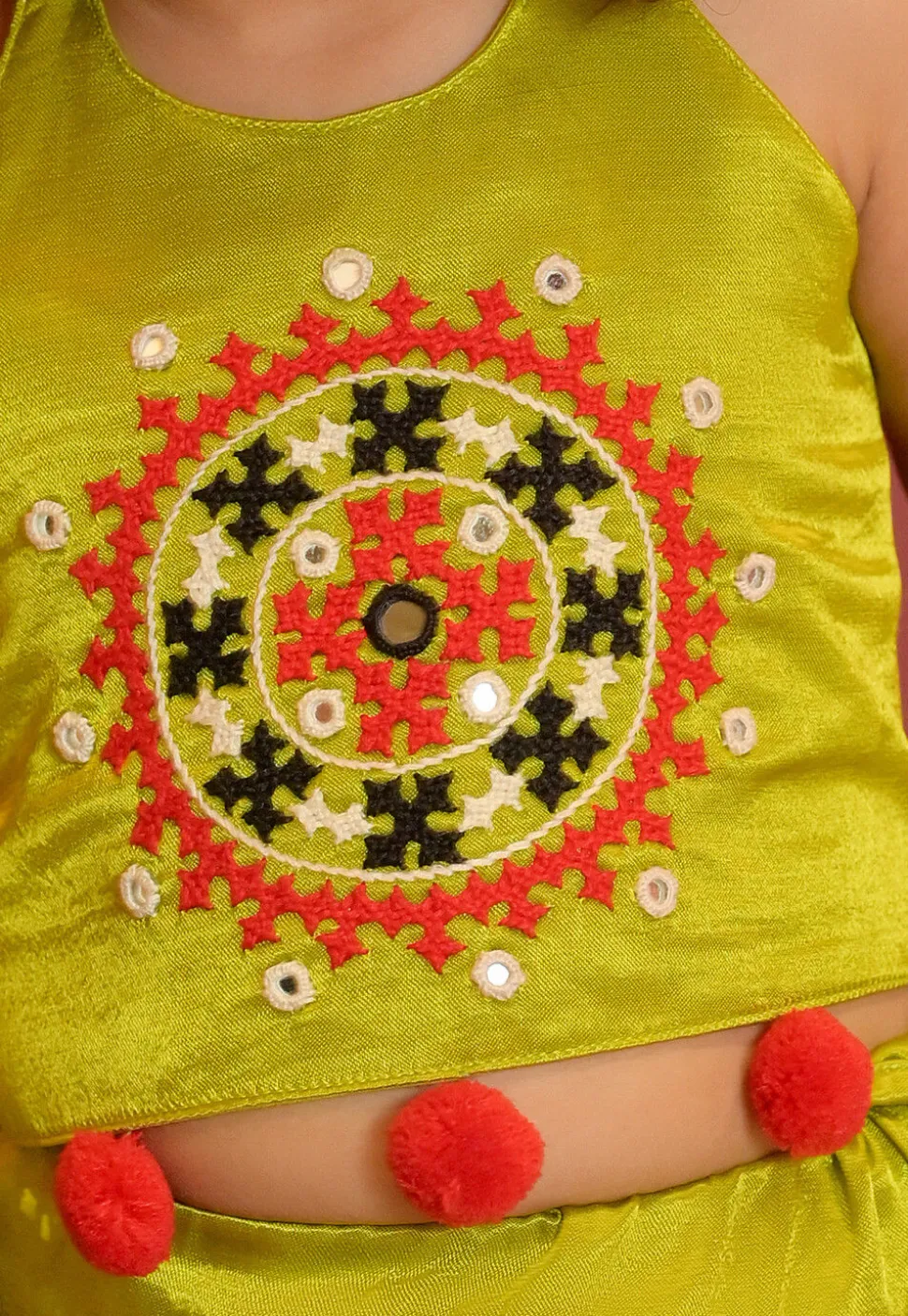 Navratri Special Art Silk Lehenga in Light Olive Green