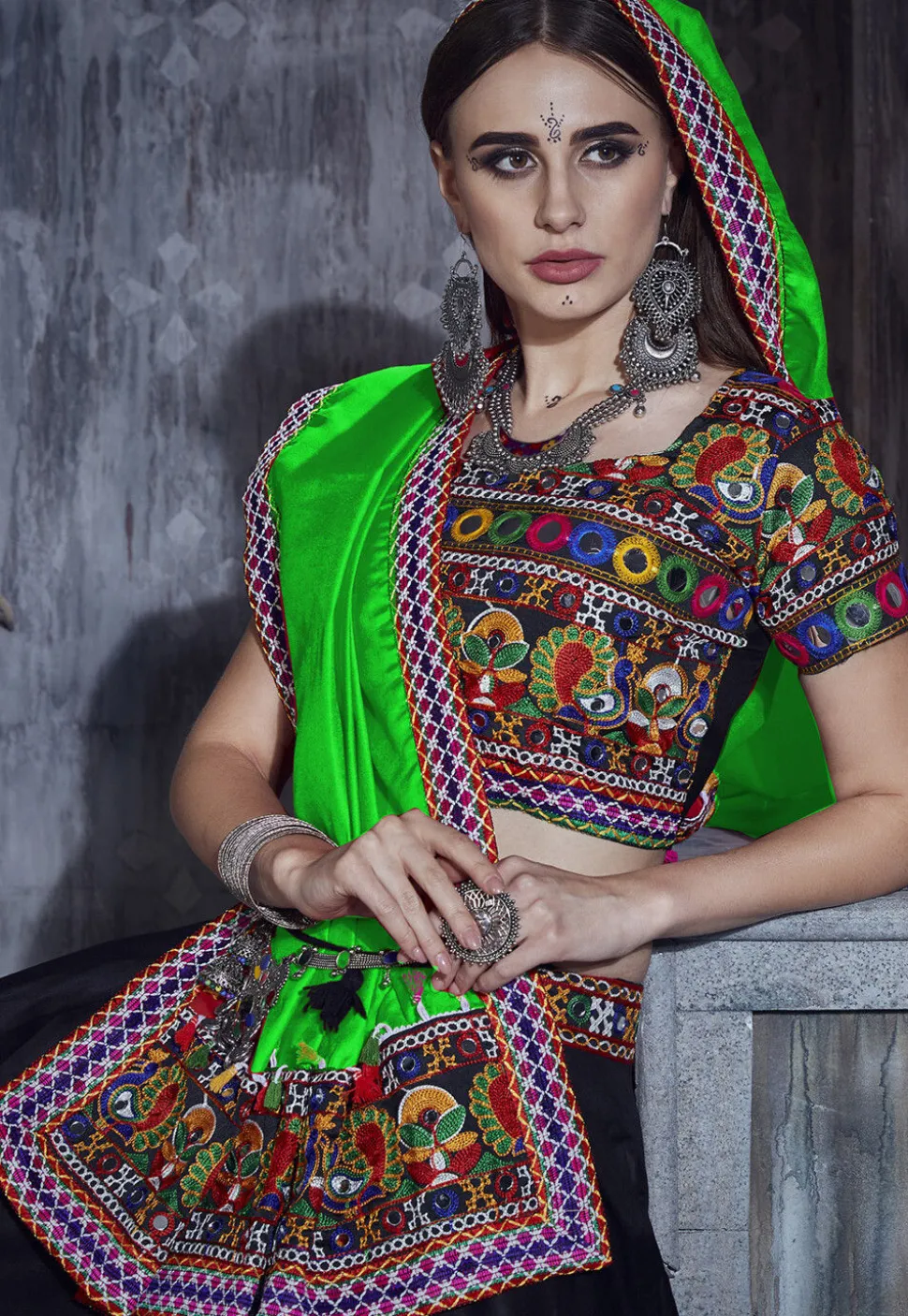 Navratri Special Art Silk Lehenga in Black