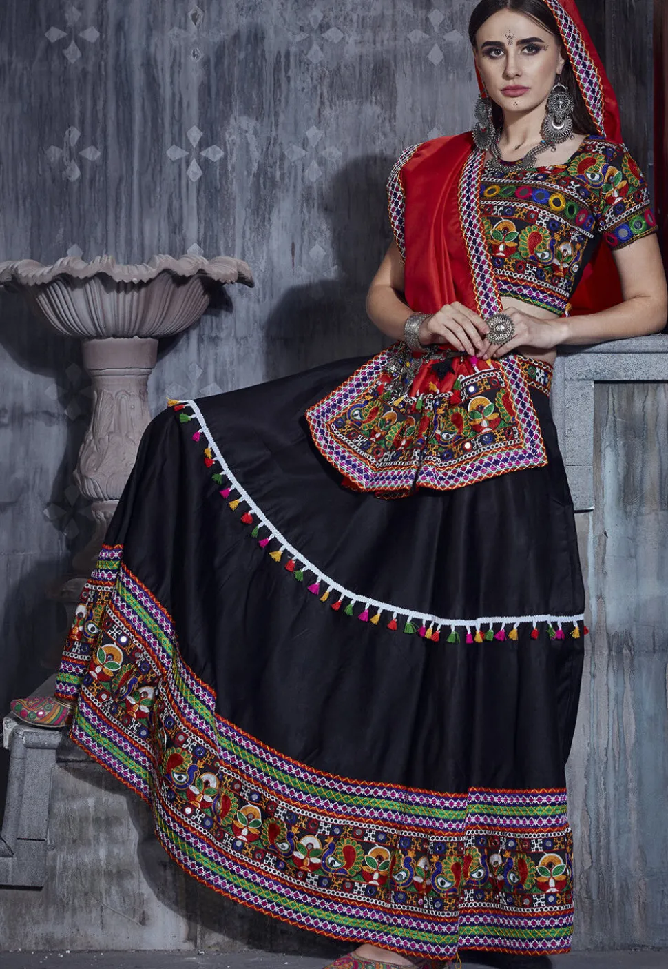 Navratri Special Art Silk Lehenga in Black