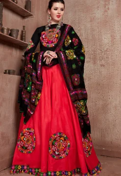 Navratri Special Art Silk Lehenga in Red
