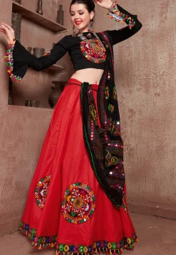 Navratri Special Art Silk Lehenga in Red