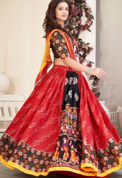 Navratri Special Art Silk Lehenga in Red and Black