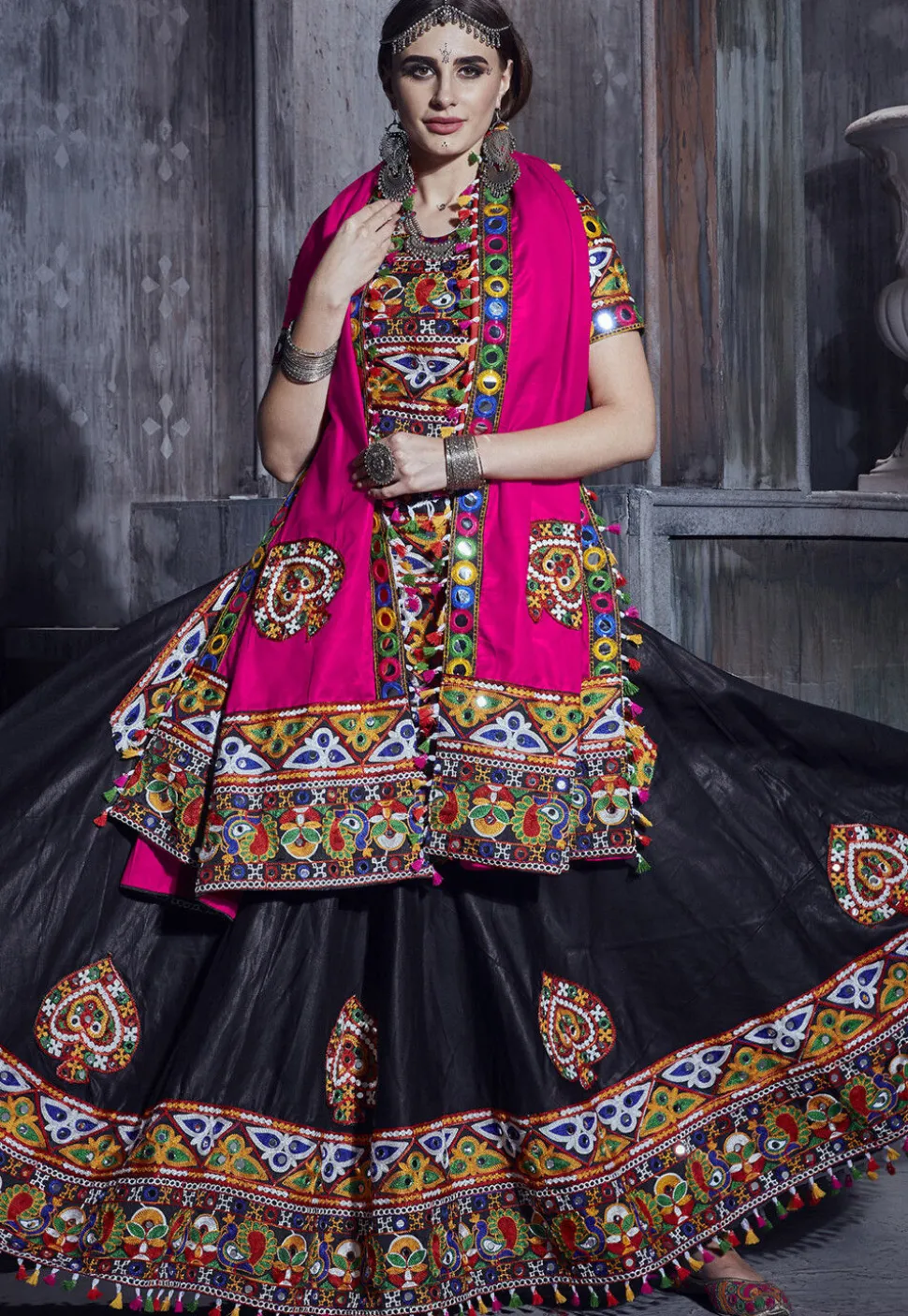 Navratri Special Art Silk Lehenga in Black