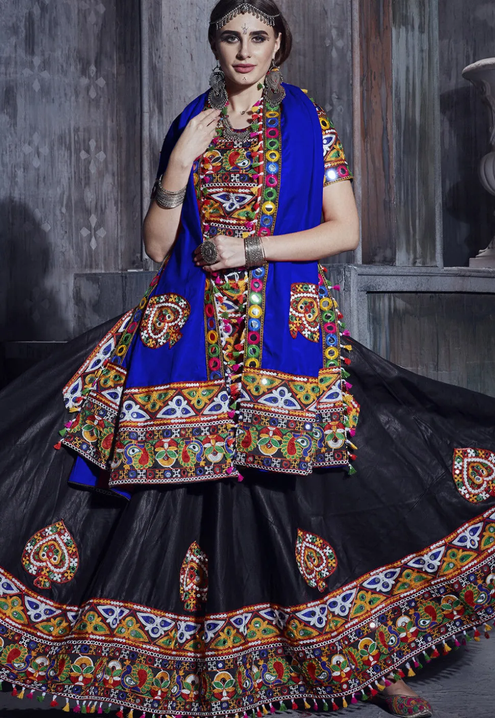 Navratri Special Art Silk Lehenga in Black