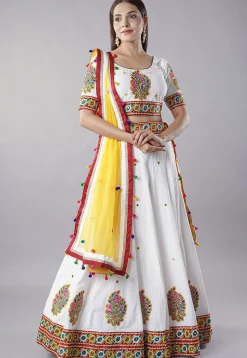 Navratri Special Cotton Lehenga in White