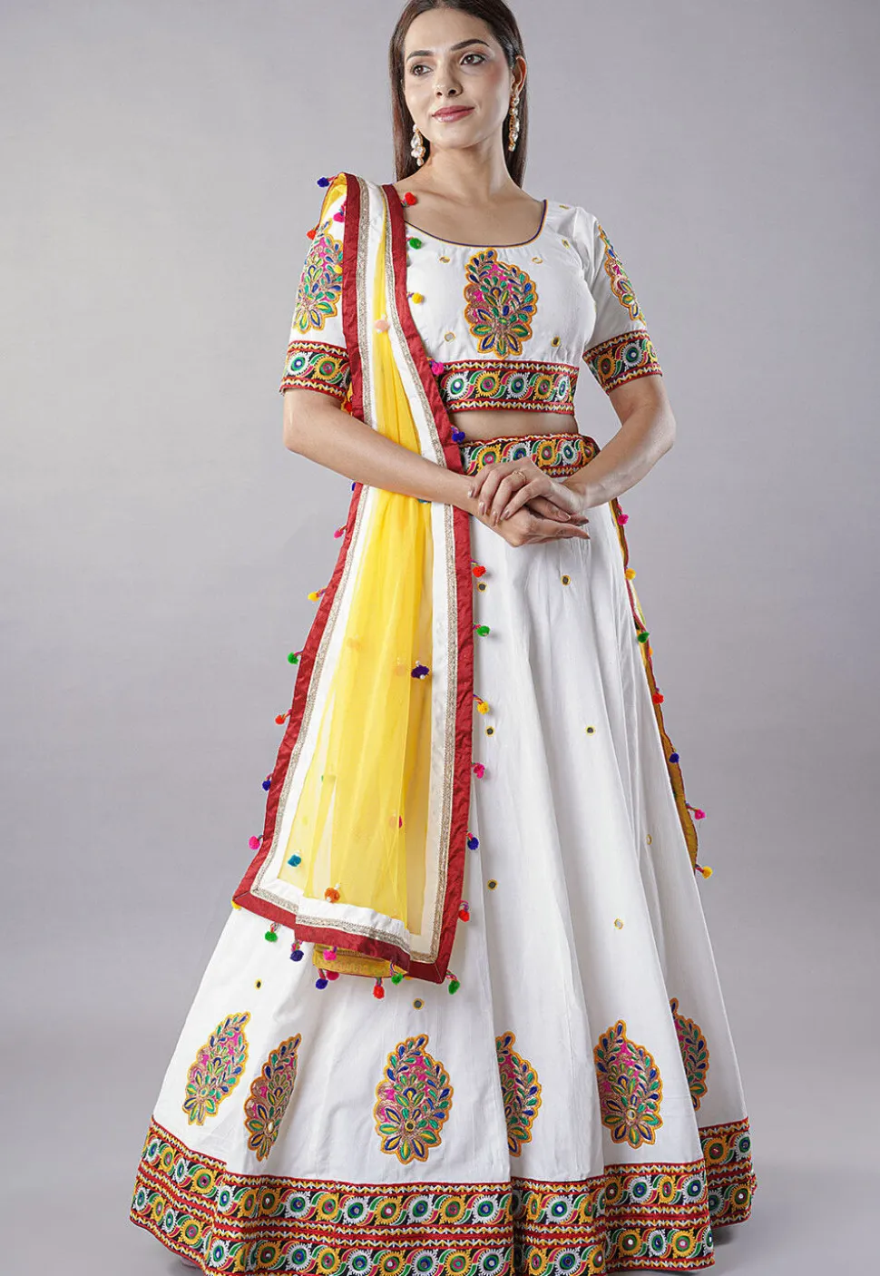 Navratri Special Cotton Lehenga in White