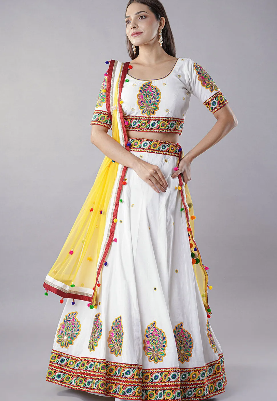 Navratri Special Cotton Lehenga in White