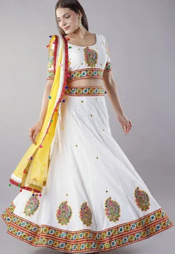 Navratri Special Cotton Lehenga in White