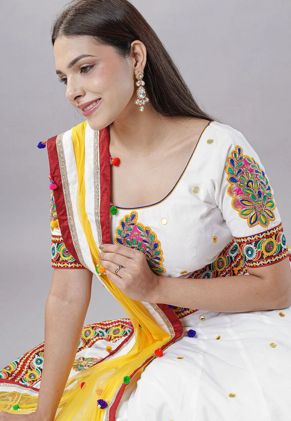 Navratri Special Cotton Lehenga in White