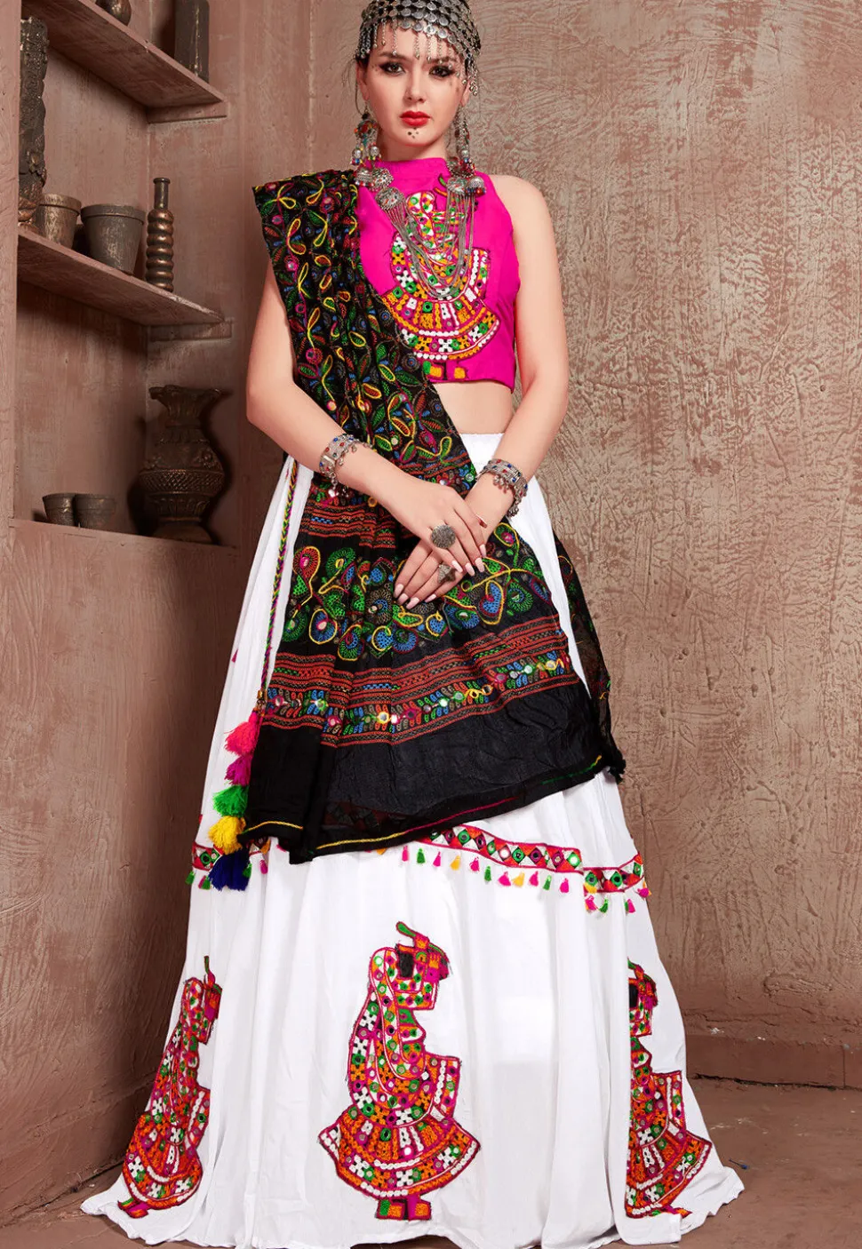 Navratri Special Cotton Lehenga in Off White