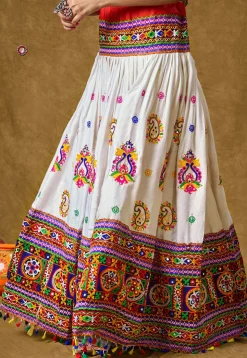 Navratri Special Cotton Rayon Skirt in Off White