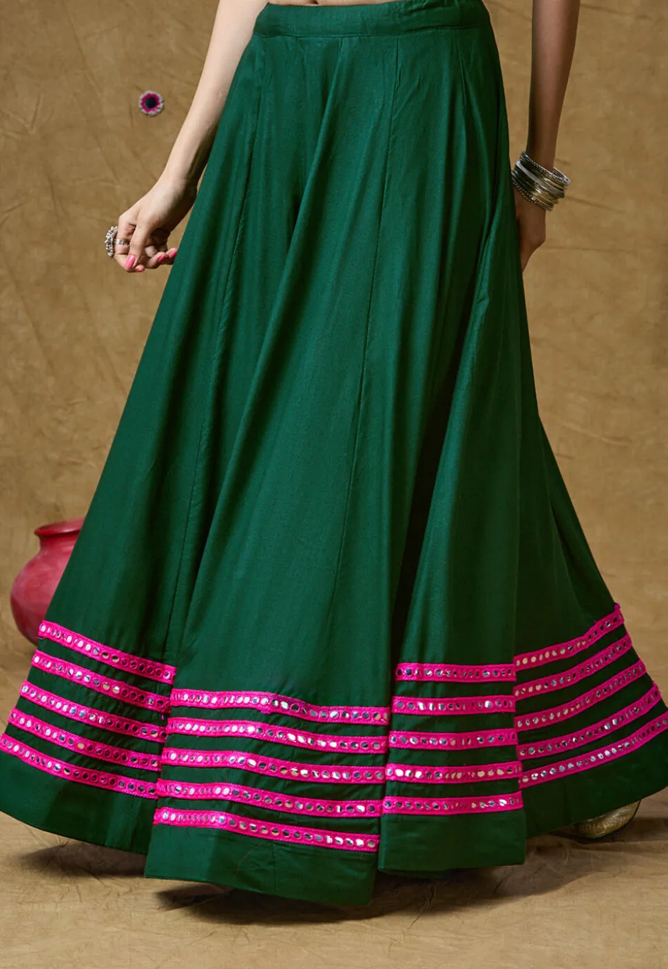 Navratri Special Cotton Rayon Skirt in Dark Green