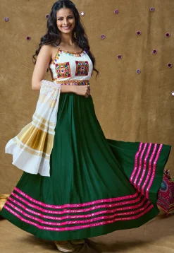 Navratri Special Cotton Rayon Skirt in Dark Green