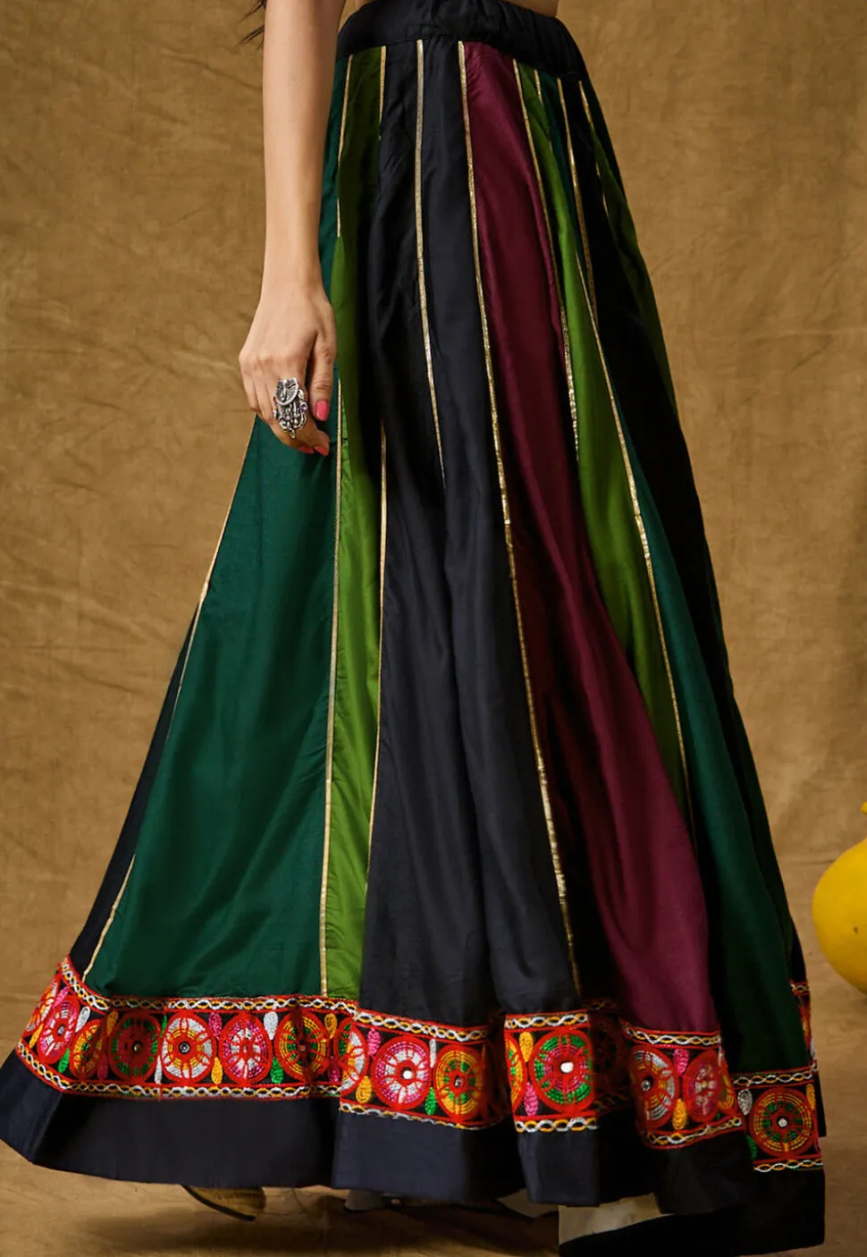 Navratri Special Cotton Rayon Skirt in Multicolor