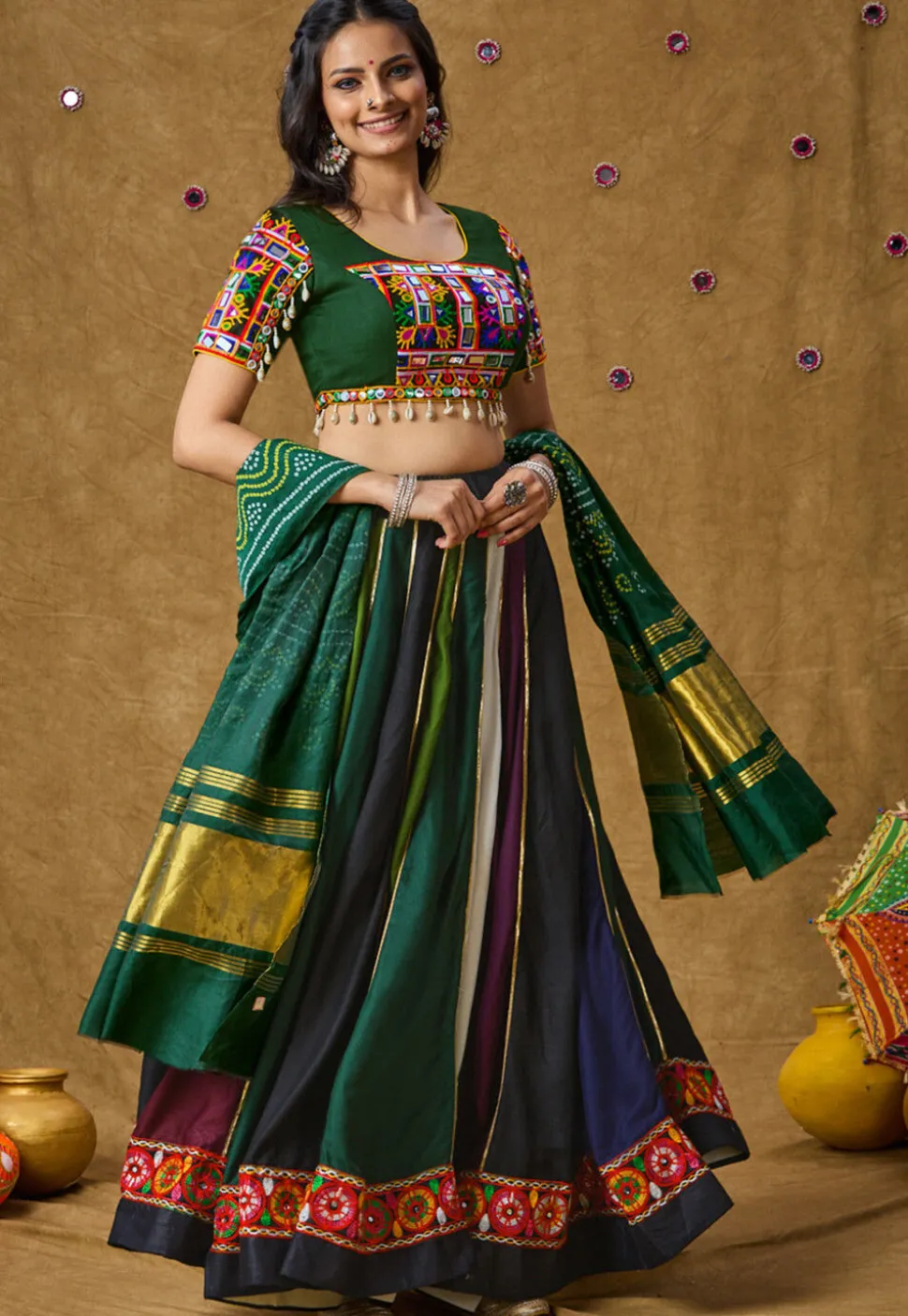 Navratri Special Cotton Rayon Skirt in Multicolor