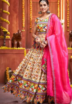 Navratri Special Cotton Silk Lehenga in Cream