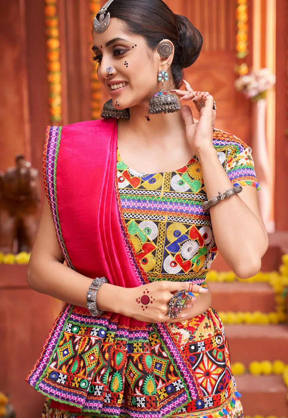 Navratri Special Cotton Silk Lehenga in Cream