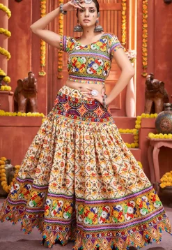 Navratri Special Cotton Silk Lehenga in Cream