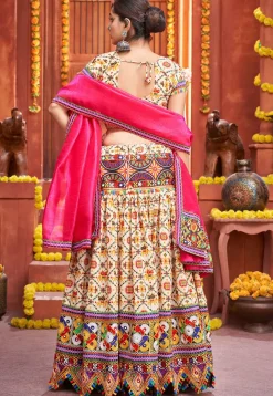 Navratri Special Cotton Silk Lehenga in Cream