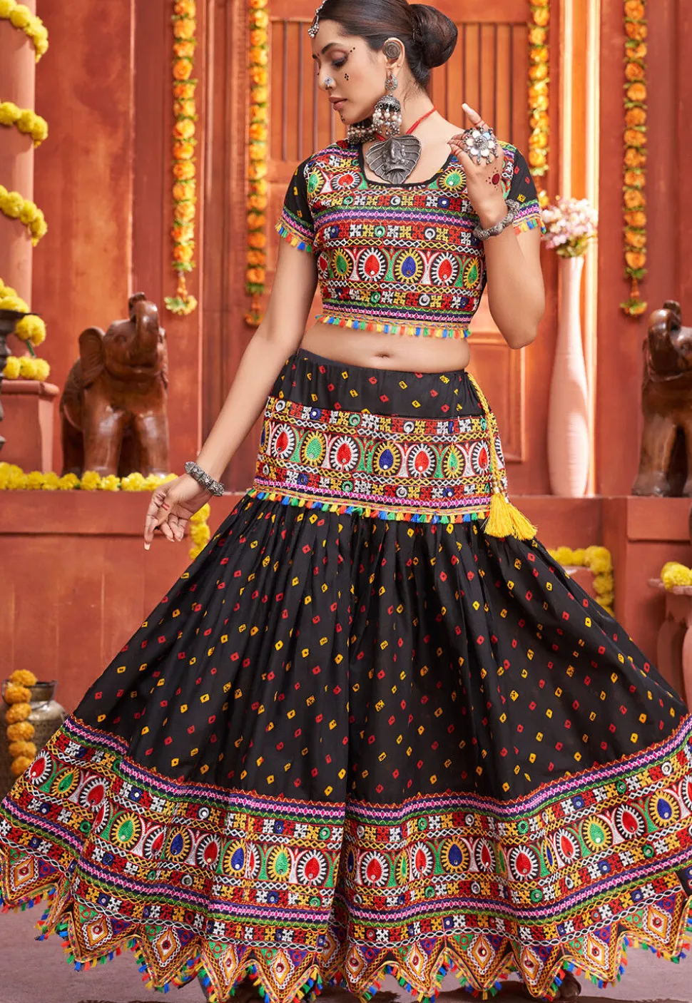 Navratri Special Cotton Silk Lehenga in Black