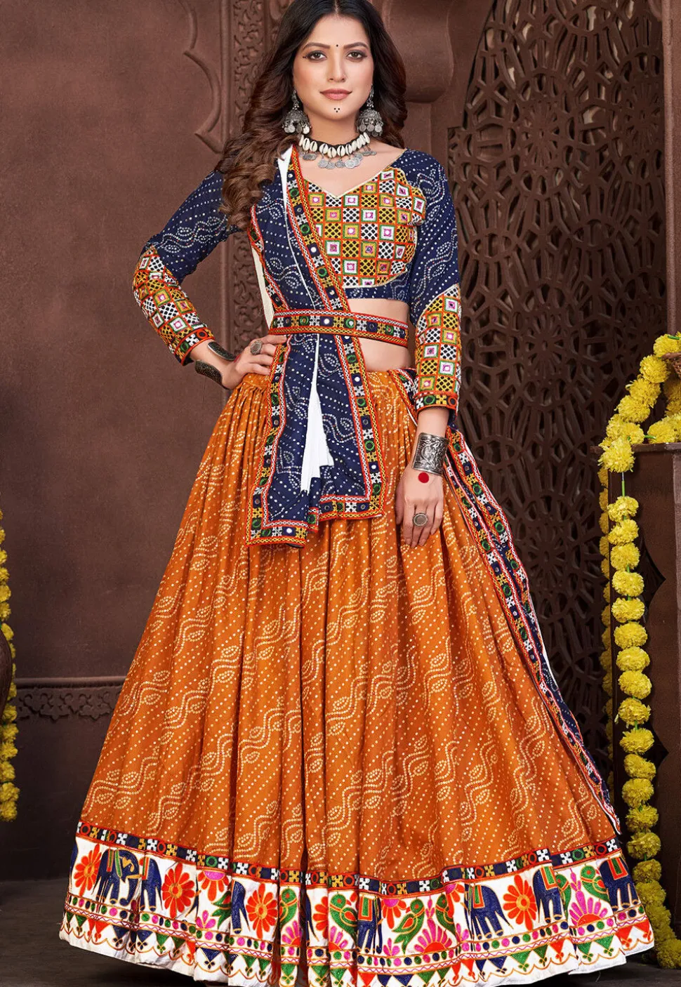 Navratri Special Cotton silk Lehenga in Mustard