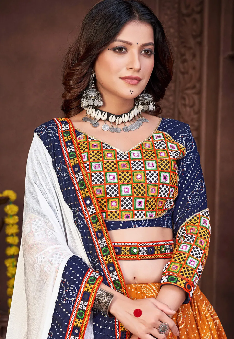 Navratri Special Cotton silk Lehenga in Mustard