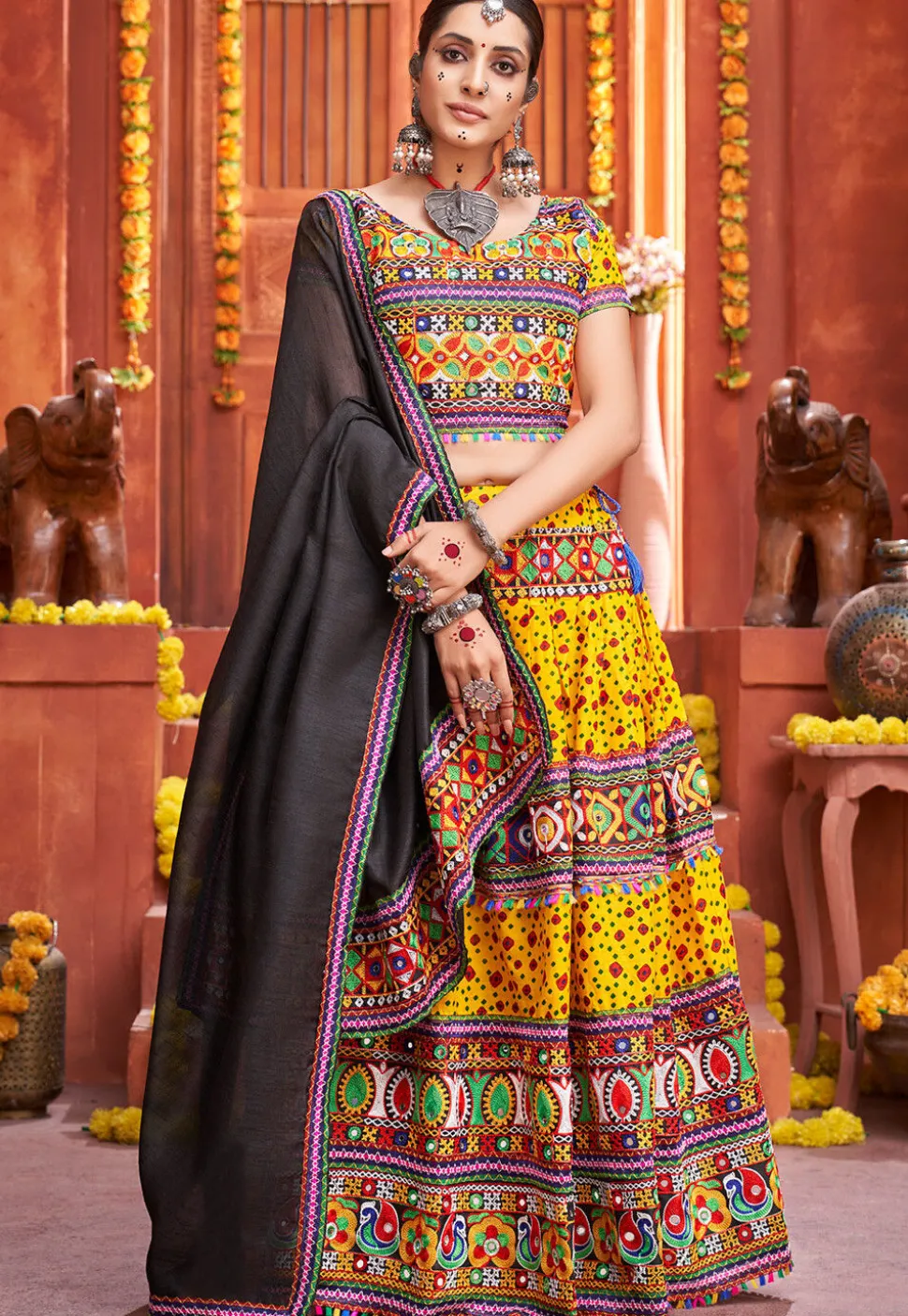 Navratri Special Cotton Silk Lehenga in Mustard