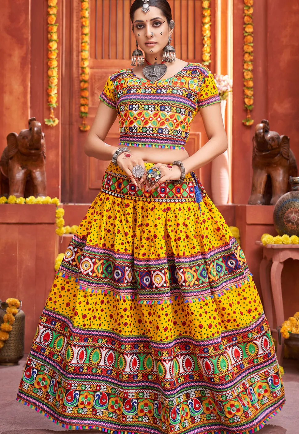 Navratri Special Cotton Silk Lehenga in Mustard