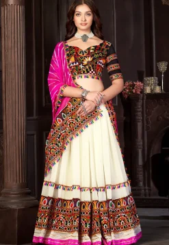 Navratri Special Georgette Lehenga in Cream