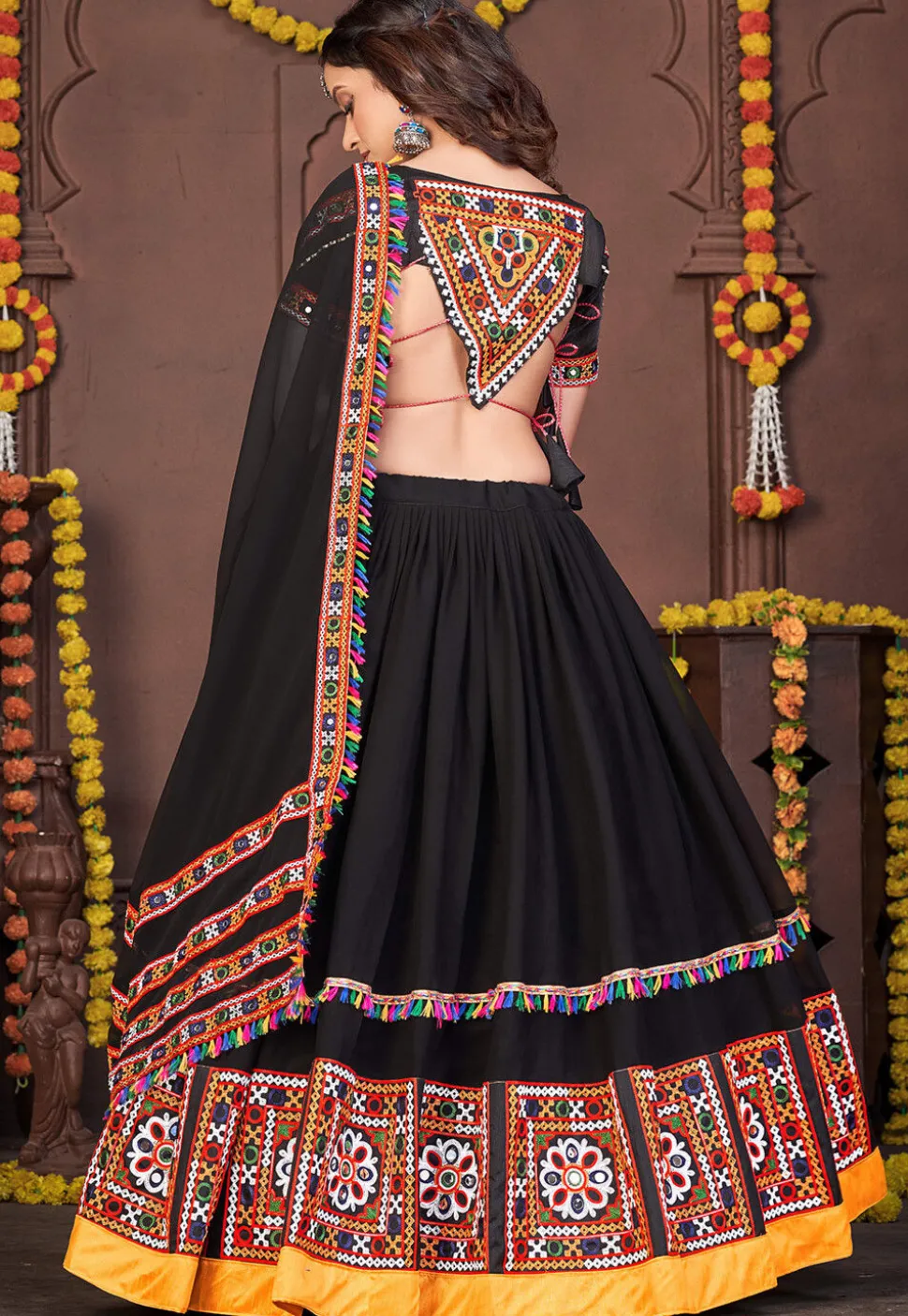 Navratri Special Georgette Lehenga in Black