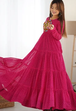 Navratri Special Georgette Gown in Pink