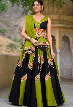 Navratri Special Pure Cotton Lehenga in Black and Light Green